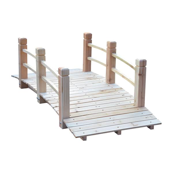 Otryad Wood Garden Bridge Arc Walkway with Side Railing for Backyard Garden and Stream Natural Wood 60" x 26.5" x 19" -Natural