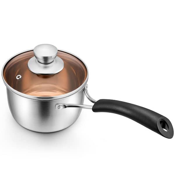 3 qt. Stainless Steel Saucepan Small Pot with Lid, Visible Glass lid and Bakelite Heat-Proof Handles, Dishwasher Safe