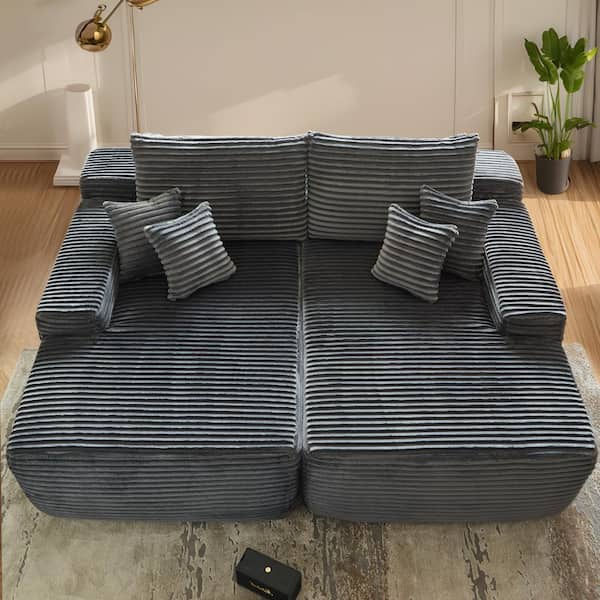 Allwex Snug 81 in. Wide Square Arm 2-Piece Corduroy L-Shape Deep Sleeper Modular Sectional Sofa bed in Gray with Chaise