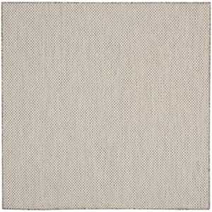 Courtyard Ivory/Silver 5 ft. x 5 ft. Solid Geometric Contemporary Square Indoor/Outdoor Area Rug
