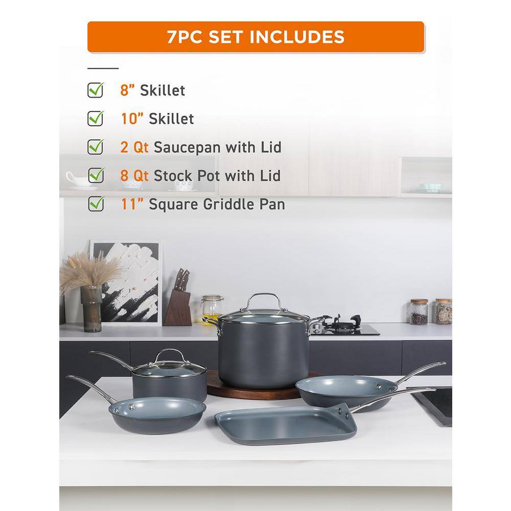COMMERCIAL CHEF 7-Piece Gray Hard Anodized Aluminum Cookware Set