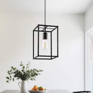 1-Light 60-Watt Black Lantern Rectangle Mini Pendant Light, No Glass Shade, Bulb Not Included