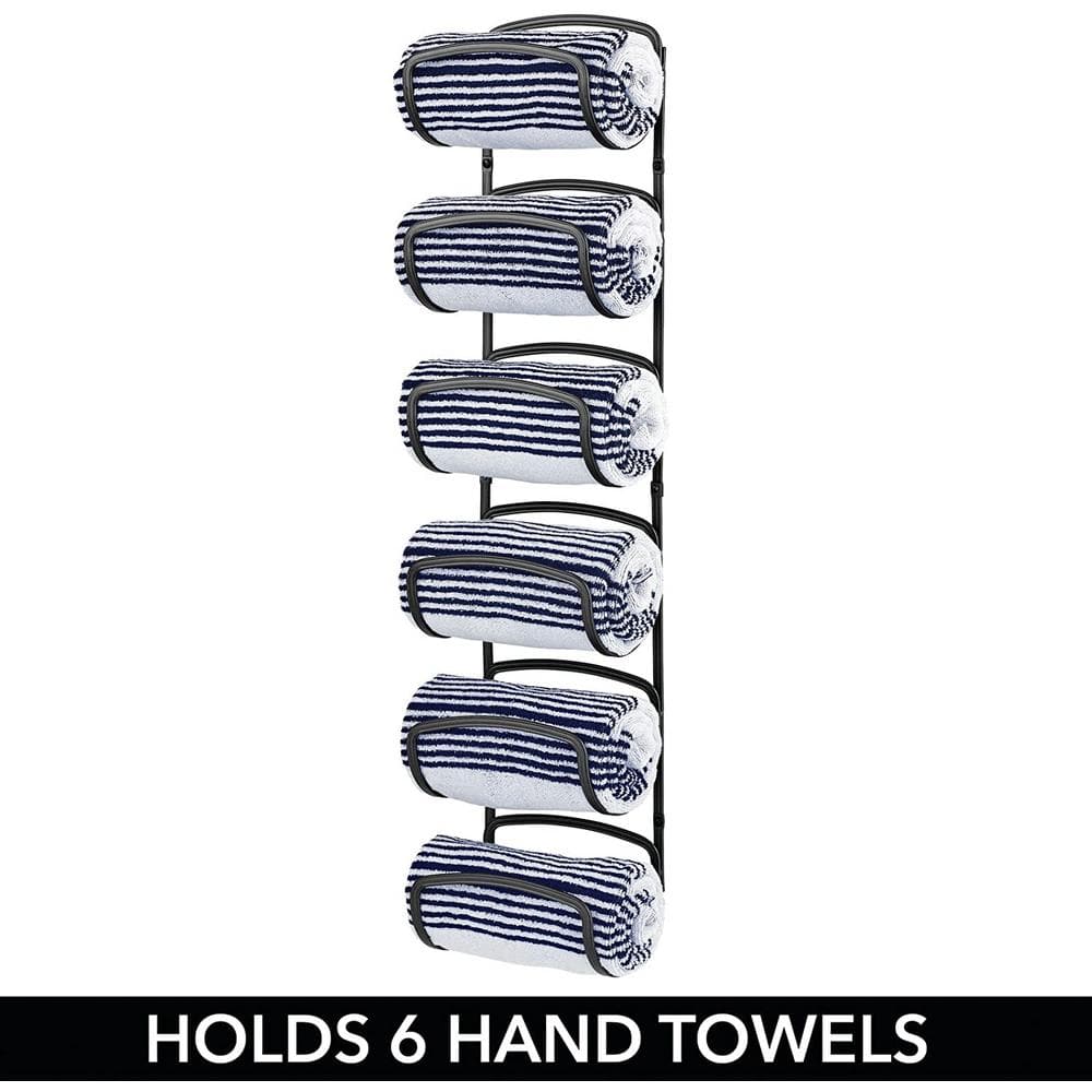 Black Steel Wall-Mounted Six-Tier Towel Rack
