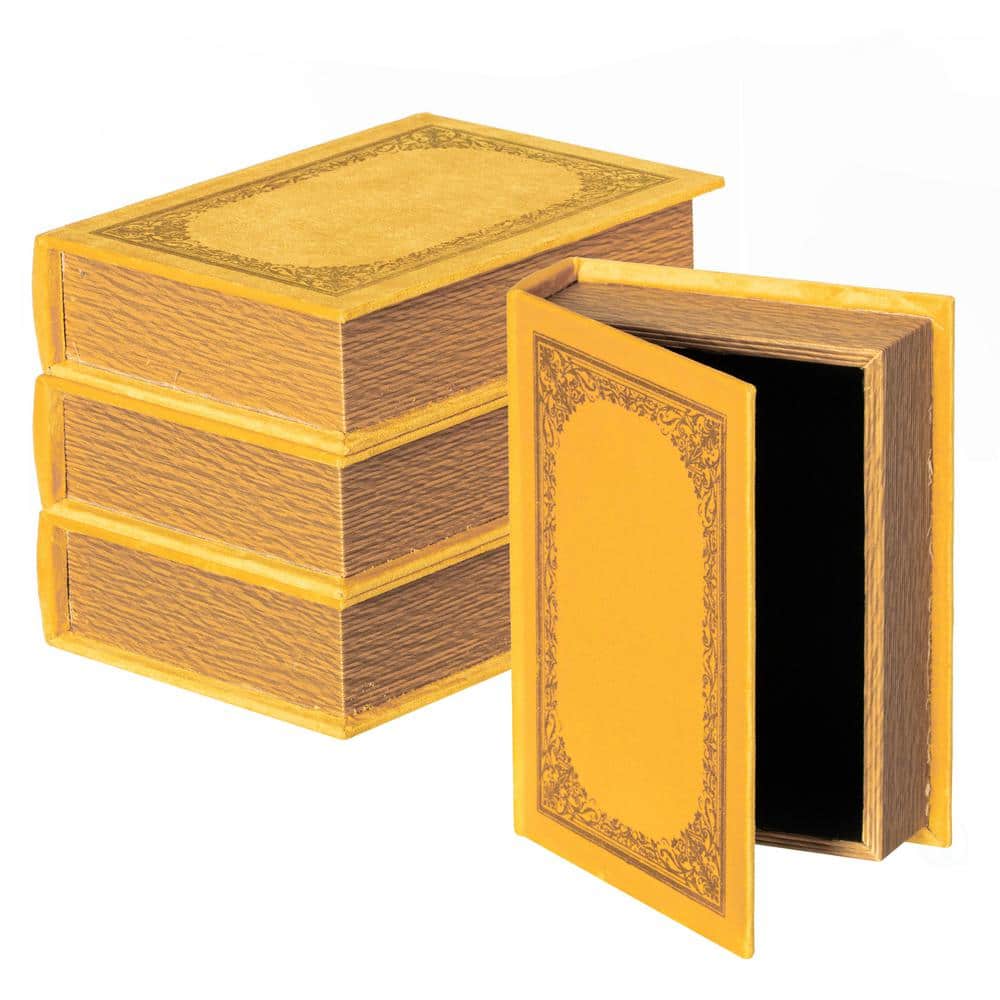 Set of 4 Yellow Vintage Book Shaped Wooden Storage Boxes