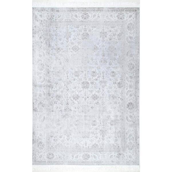 nuLOOM Elyse Vintage Floral Silver 8 ft. x 10 ft. Area Rug
