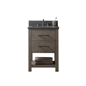 Windwood 24 in. W x 22 in. D x 34 in. H Bath Vanity in Smoke Gray with Blue Limestone Vanity Top with White Sink