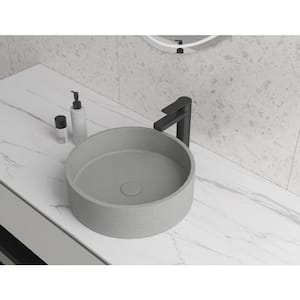 Round Concrete Vessel Bathroom Sink in Grey without Faucet and Drain