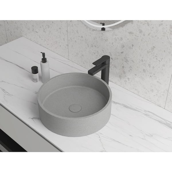 Zeus & Ruta Round Concrete Vessel Bathroom Sink in Grey without Faucet and Drain