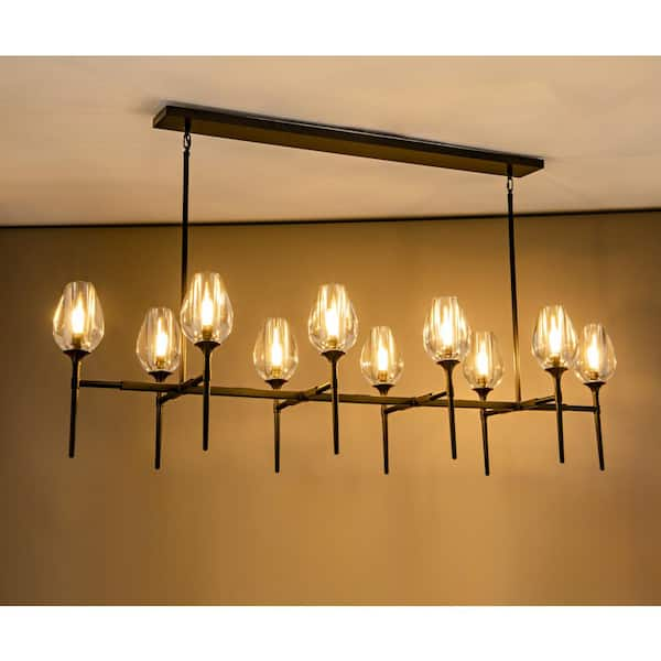 YUYI Modern Chandelier 65 in. 10-Lights Linear Black Chandelier for ...