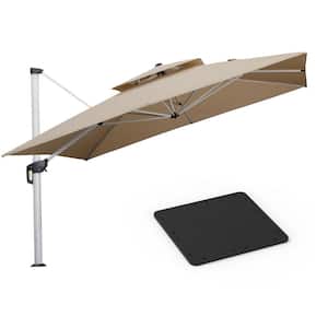 12 ft. Square High-Quality Aluminum Cantilever Polyester Outdoor Patio Umbrella with Base Plate, Beige