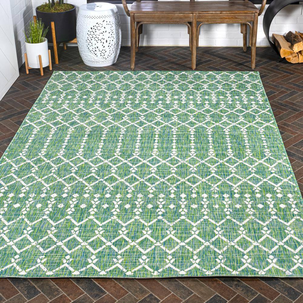 Boho-Chic Cream/Green Moroccan-Inspired Indoor/Outdoor Area Rug