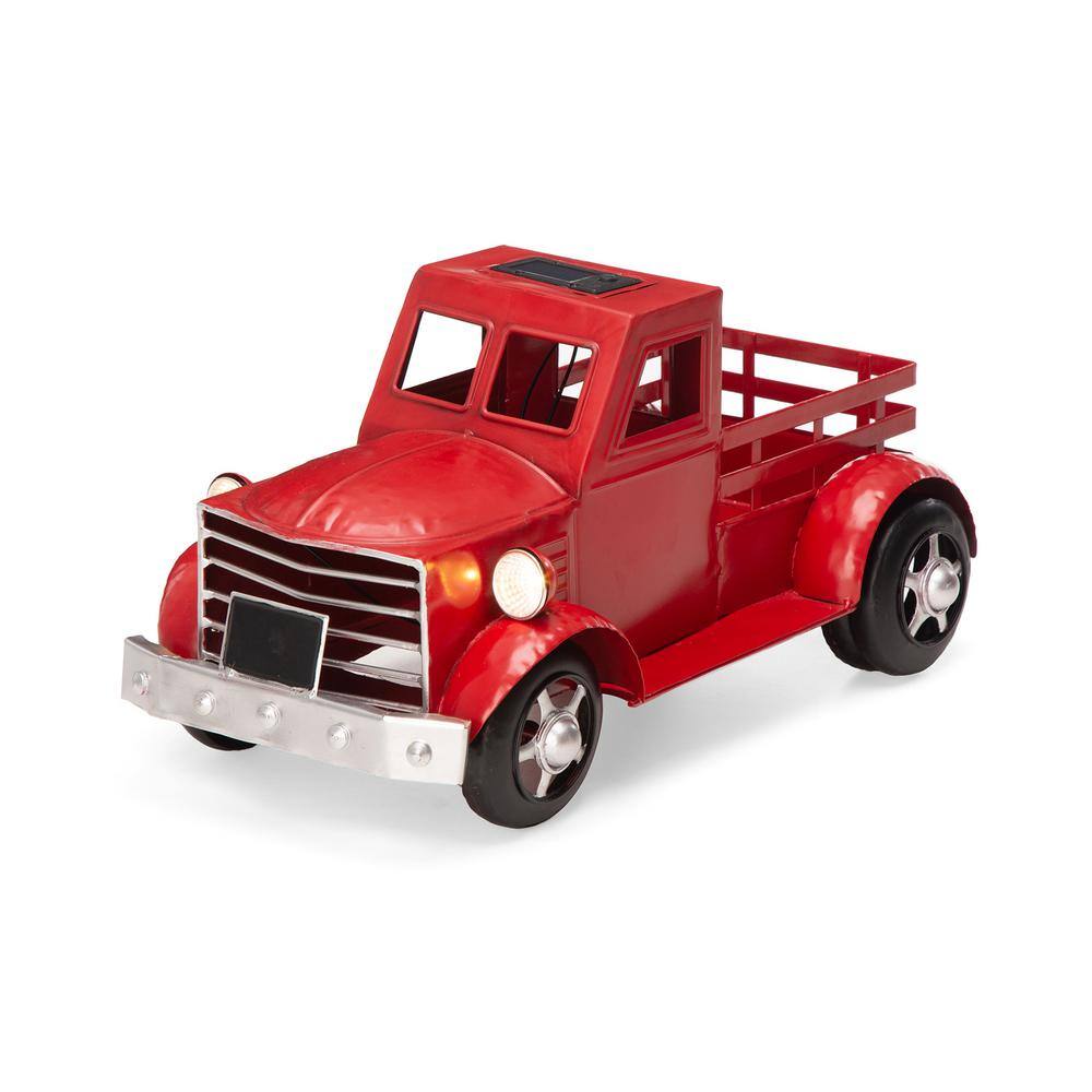 Glitzhome 18.5 in. L Red Metal Outdoor Solar Powered Truck Planter