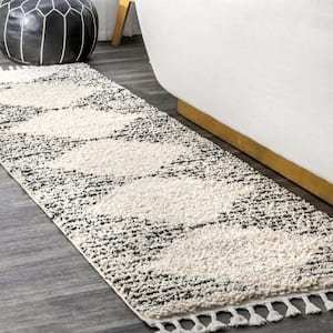 Bria Moroccan Diamond Shag Off-White 3 ft. x 10 ft. Runner Rug