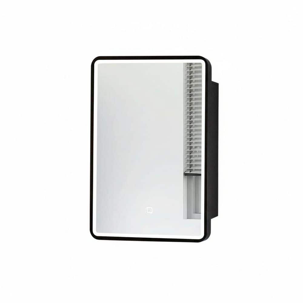 24 in. W x 30 in. H Black Rectangular Iron Framed Medicine Cabinet with Mirror Anti-fog Function 3 Colors with Light
