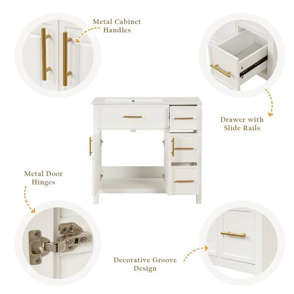 Dimakai 36 in. W Single Sink Freestanding Off White Bath