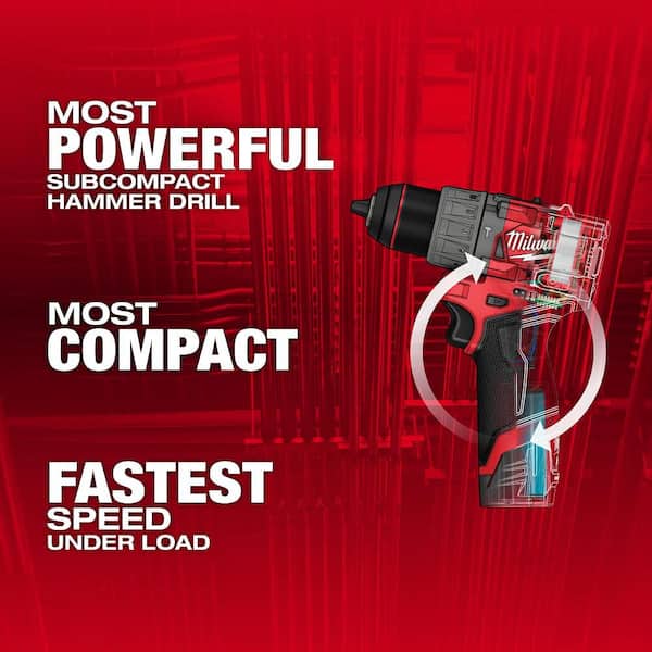 M12 FUEL 12-Volt Lithium-Ion Brushless Cordless 1/2 in. Hammer Drill Kit with 1 Compact 2.0Ah Battery Pack and 1 Charger