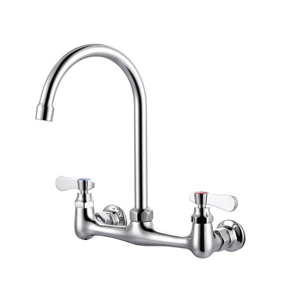 WOWOW Double Handle Wall Mount Standard Kitchen Faucet with 8 in. Swivel Spout in Polished Chrome