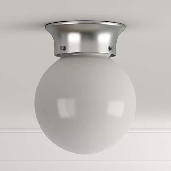Commercial Electric 6 in. 60-Watt Equivalent Brushed Nickel Integrated LED Flush Mount with Frosted White Glass Globe