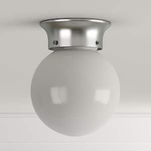 6 in. 60-Watt Equivalent Brushed Nickel Integrated LED Flush Mount with Frosted White Glass Globe