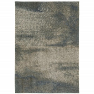 Grey and Teal Blue 3 ft. x 5 ft. Abstract Power Loom Stain Resistant Area Rug