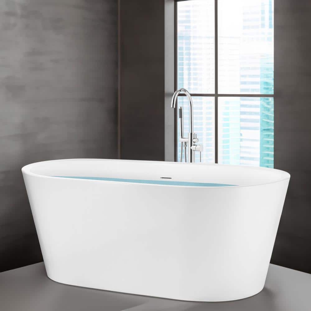 Freestanding 66.9 in. Fiberglass Flatbottom Modern Stand Alone Non-Whirlpool Bathtub in Glossy White price history on PriceWatchPro