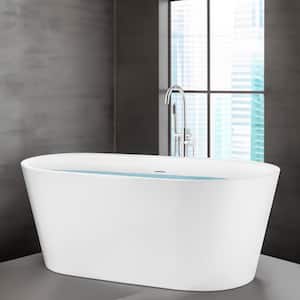 Freestanding 66.9 in. Fiberglass Flatbottom Modern Stand Alone Non-Whirlpool Bathtub in Glossy White