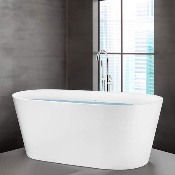 Golden Vantage Freestanding 66.9 in. Fiberglass Flatbottom Modern Stand Alone Non-Whirlpool Bathtub in Glossy White