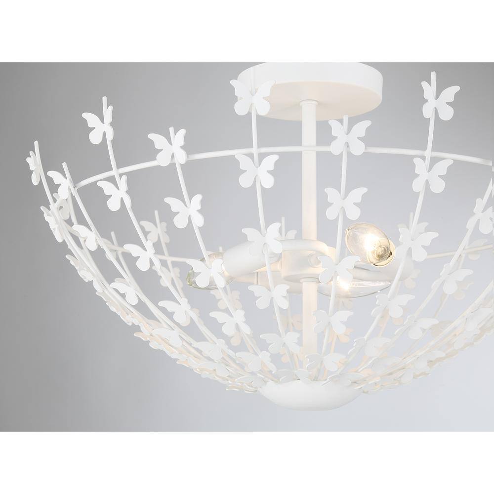 Bisque White Butterfly 3-Light Bowl Ceiling Light