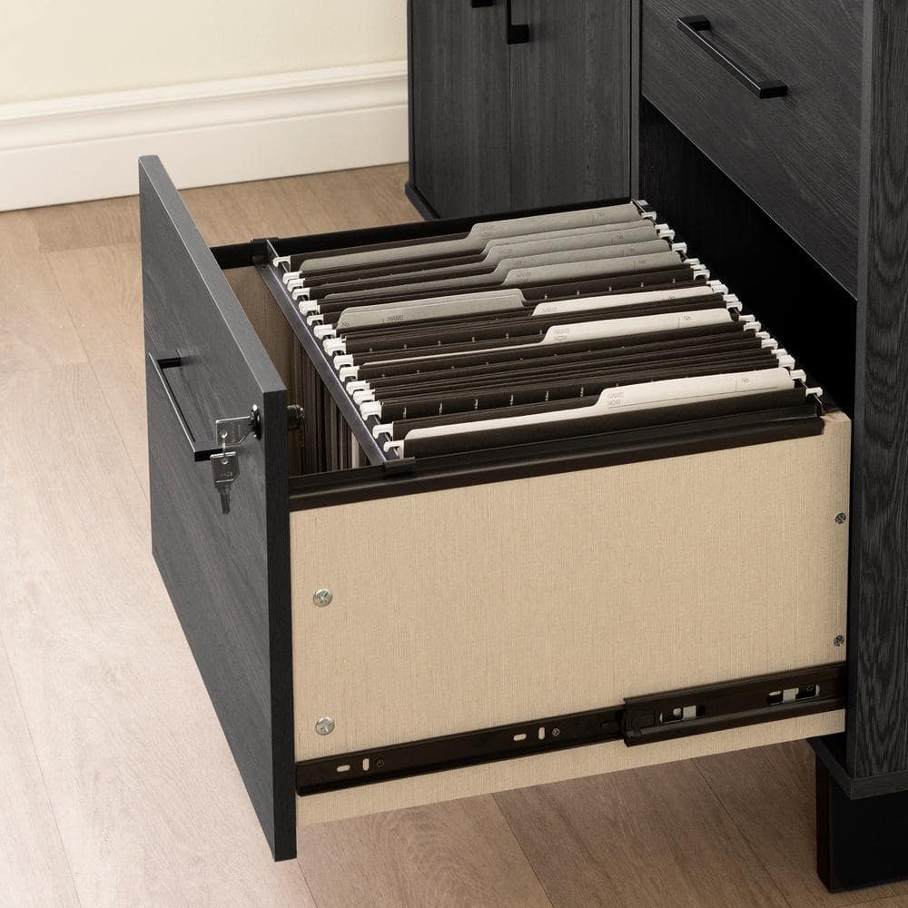 Kozack Contemporary Gray Oak Office Credenza with Built-In Power Bar