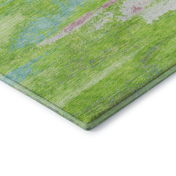 Mayfield Premium Machine Washable Abstract AMF942 Lime 3 ft. x 5 ft. Area Rug