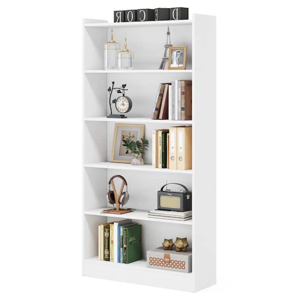 Eulas 72 in. Tall White Wood 5-Shelf Standard Bookcase and Bookshelves, Floor Standing Library Bookcase for Home Office
