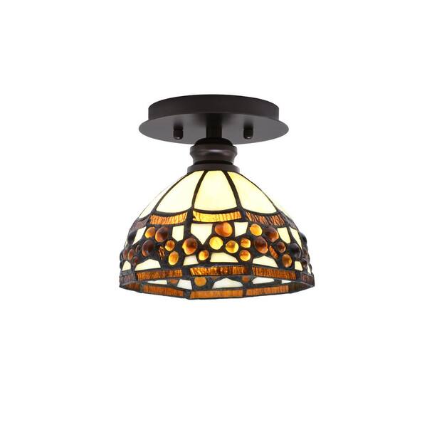 Unbranded Albany 1-Light 7 in. Espresso Semi-Flush with Roman Jewel Art Glass Shade