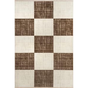 Lauren Liess Aspen Checkerboard Fringed Brown Doormat 3 ft. x 5 ft. Indoor/Outdoor Patio Rug