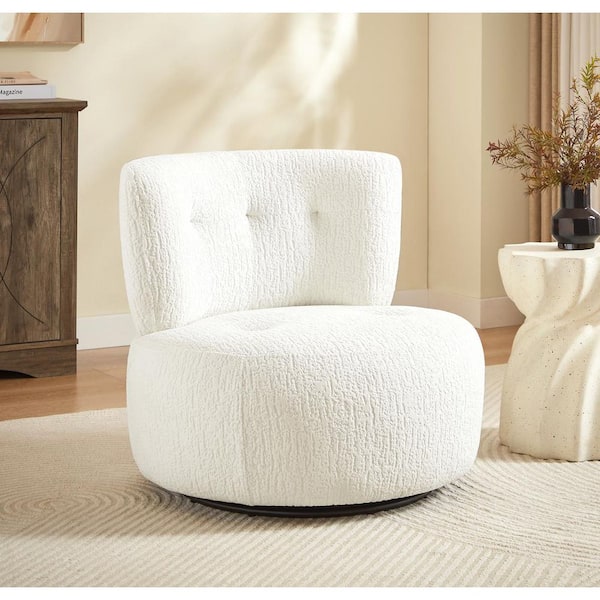 Arcozy White Fabric Modern Swivel Barrel Chair