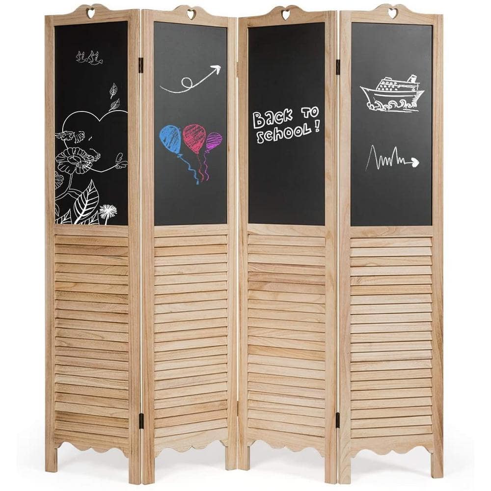 5.6 ft. H Natural 4-Panel Folding Privacy Room Divider Screen with Chalkboard