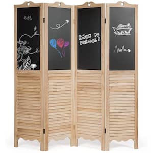 5.6 ft. H Natural 4-Panel Folding Privacy Room Divider Screen with Chalkboard