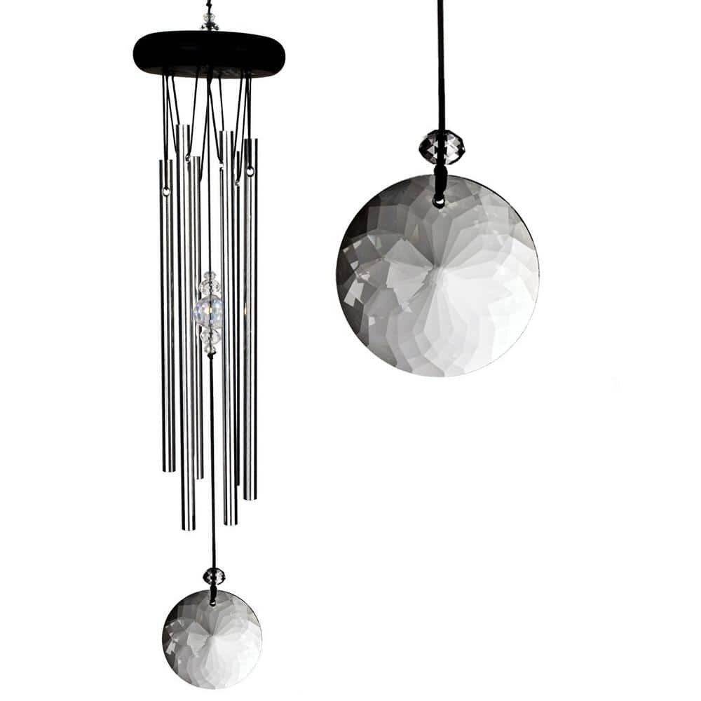 Silver Polished Aluminum Meditation Wind Chime with Crystal Accents