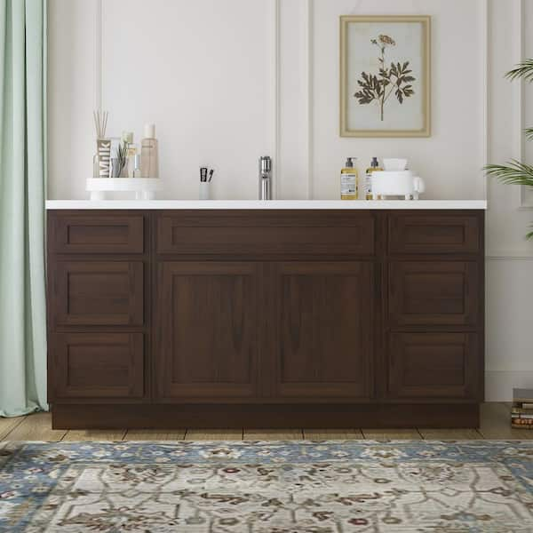 60 in. W x 21 in. D x 32.5 in. H Bath Vanity Cabinet without Top in Brown