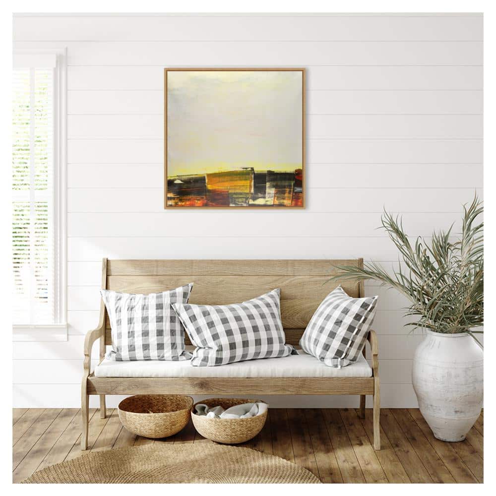 30"x30" Yellow and Orange Abstract Geometric Framed Canvas Art