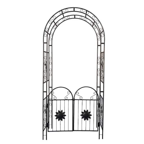 98.4 in. x 45.24 in. Black Metal Garden Arch with Double Doors-Outdoor ...