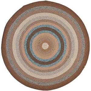 Braided Brown/Multi 6 ft. x 6 ft. Round Border Area Rug