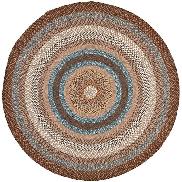 SAFAVIEH Braided Brown/Multi 8 ft. x 8 ft. Round Border Area Rug