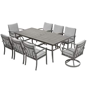 Modique Gray 9-Piece Aluminum Outdoor Dining Set with Gray Cushions