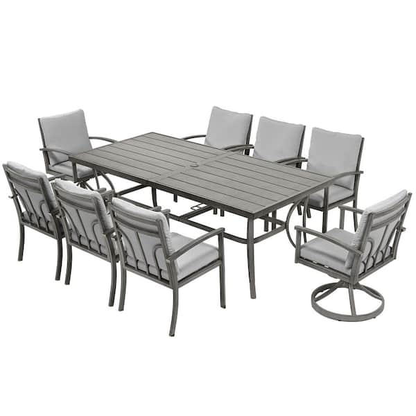 EGEIROSLIFE Modique Gray 9-Piece Aluminum Outdoor Dining Set with Gray Cushions
