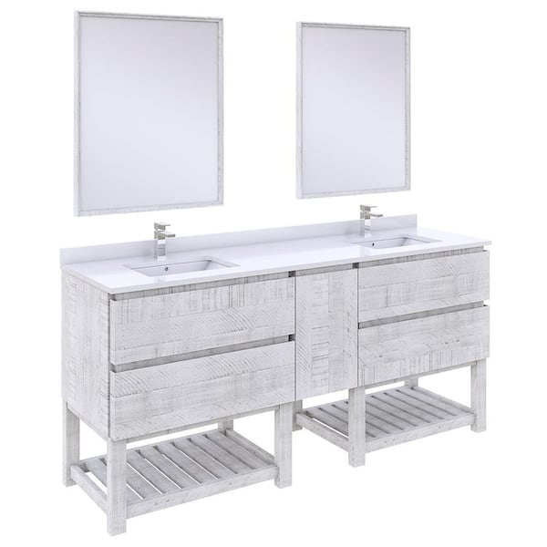 Fresca Formosa 72 in. W x 20 in. D x 35 in. H White Double Sinks Bath Vanity in Rustic White with White Vanity Top and Mirror