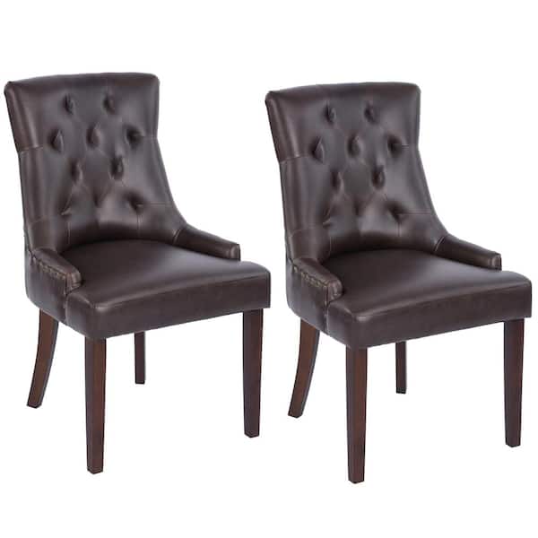 Homy Casa Gerry Brown PU Tufted Accent Chair (Set of 2)