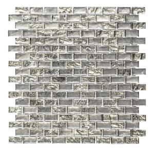 Treasure Bell Silver Metallic 11.875. x 11.375 in. Interlocking Brick Textured Glass Mosaic Tile (0.938 sq. ft./Each)