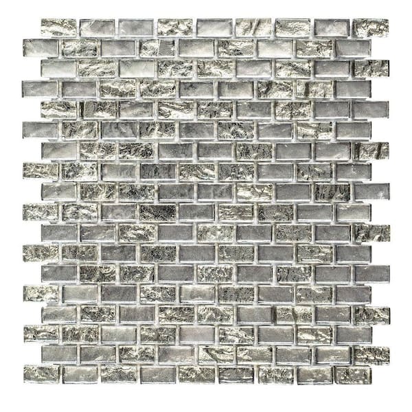 Jeffrey Court Treasure Bell Silver Metallic 11.875. x 11.375 in. Interlocking Brick Textured Glass Mosaic Tile (0.938 sq. ft./Each)