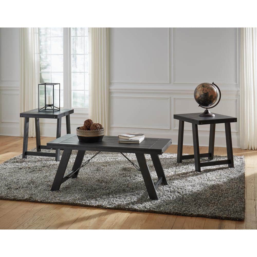 Noorbrook Black and Gray Rectangular Acacia Wood Table Set