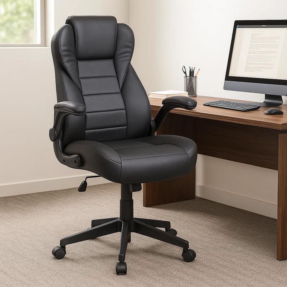 Yang Vinyl High-Back  Executive Chair in Black with Arms